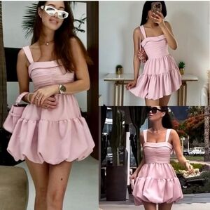 NWT POWDERY LIGHT PINK DRAPED BALLOON MINI DOLL DRESS